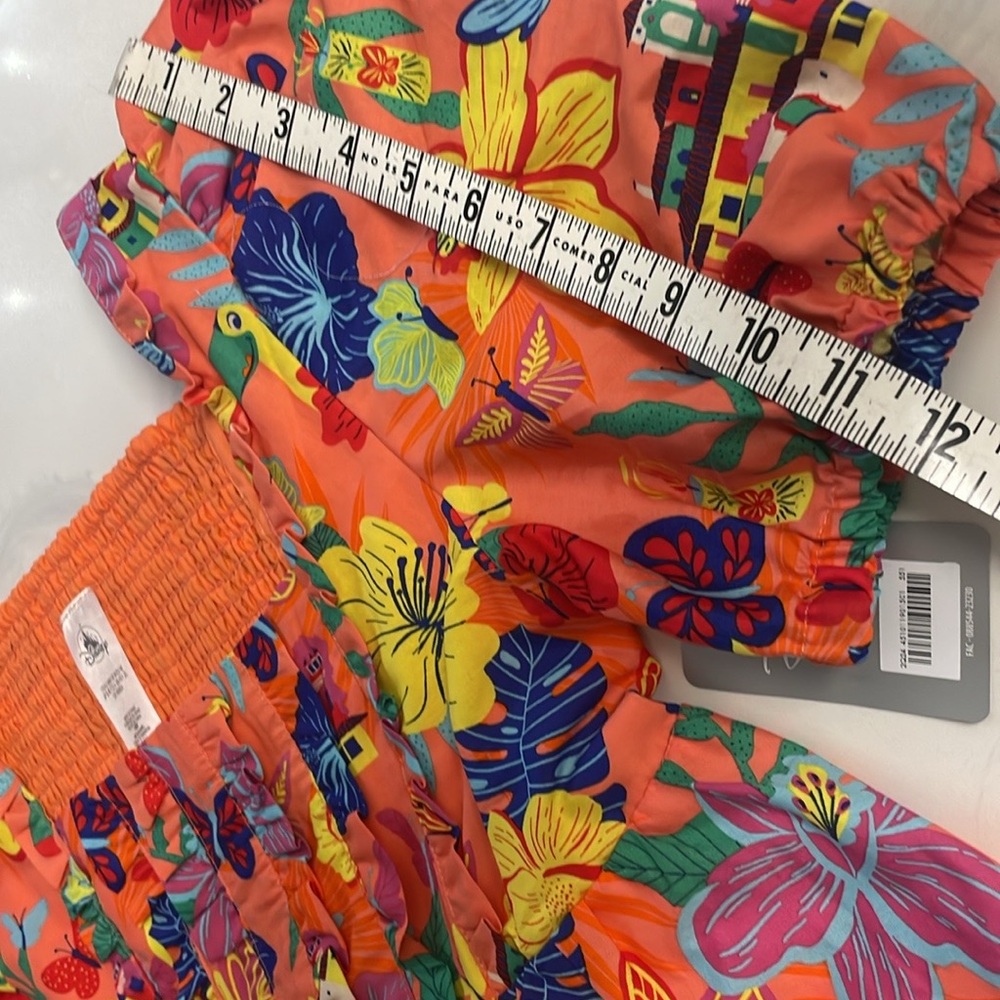 Disney Bright Orange Floral & Butterfly Midi Dress with Puff Sleeves - Picture 10 of 13